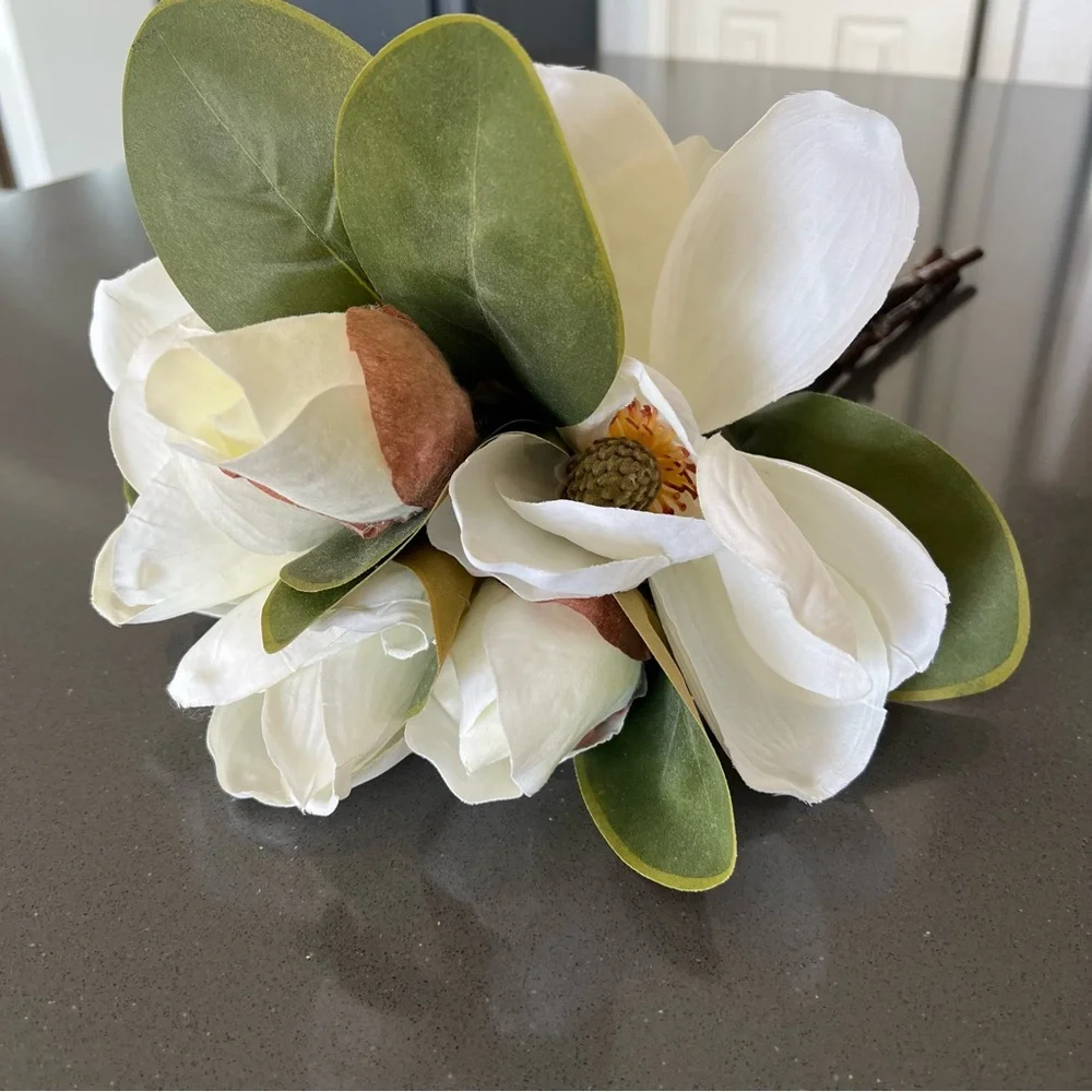 Pier 1 White and Green Faux Magnolia Bouquet